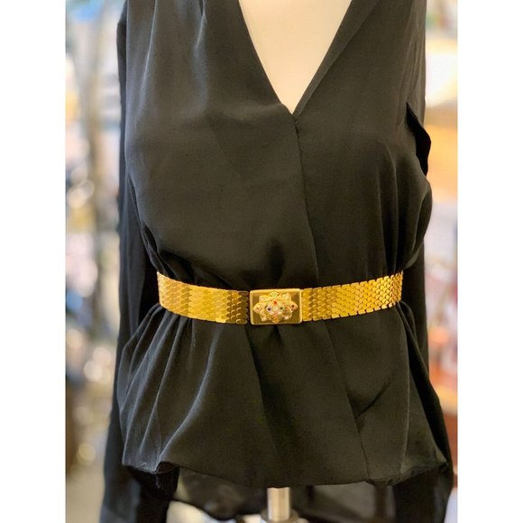 24"-26" Inch Vintage 1980's Rhinestone Gold Fish Scale Belt - Picture 1 of 6